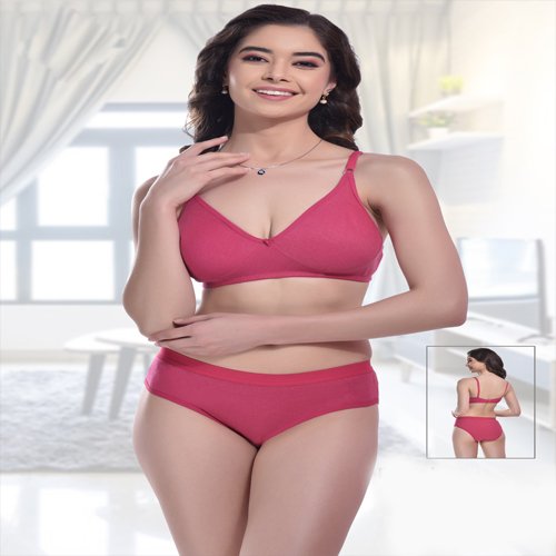 Bra Panty Set - Cotton Blend, All Size, Pink Color | Extra Soft, Padded Bra, Seamless Finish