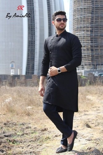 Black Mens Pathani Kurta Suit