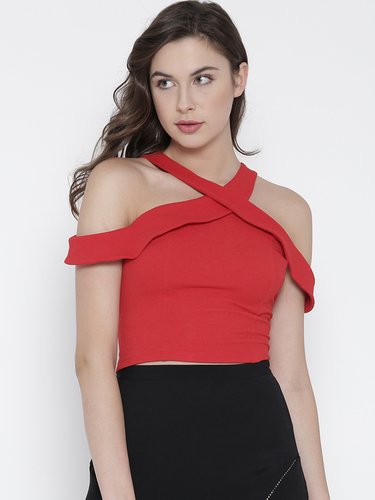 Red Western Crop Top - Polyester, Sizes S, M, L, Xl | Breathable, No Fade, Stylish Design In Eye-catching Red