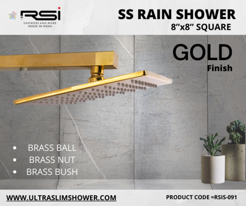 Gold SS Rain Shower Square 8"x8"