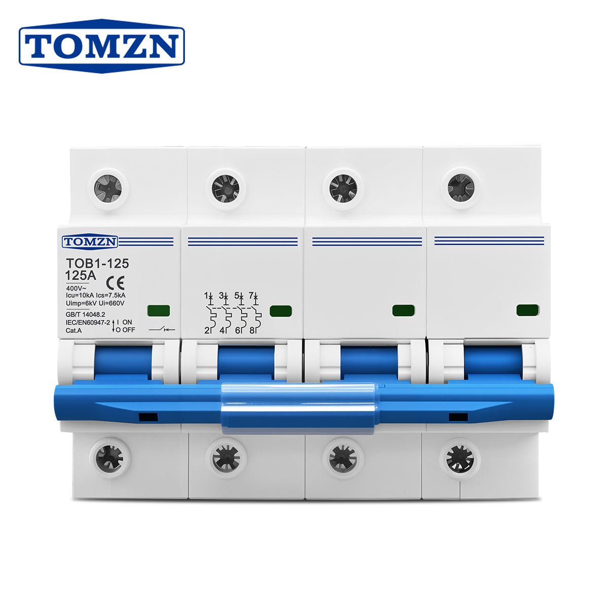 TOMZN 4P 80A/100A/125A AC Circuit Breaker MCB TOB1-125 Din Rail High Current Switch