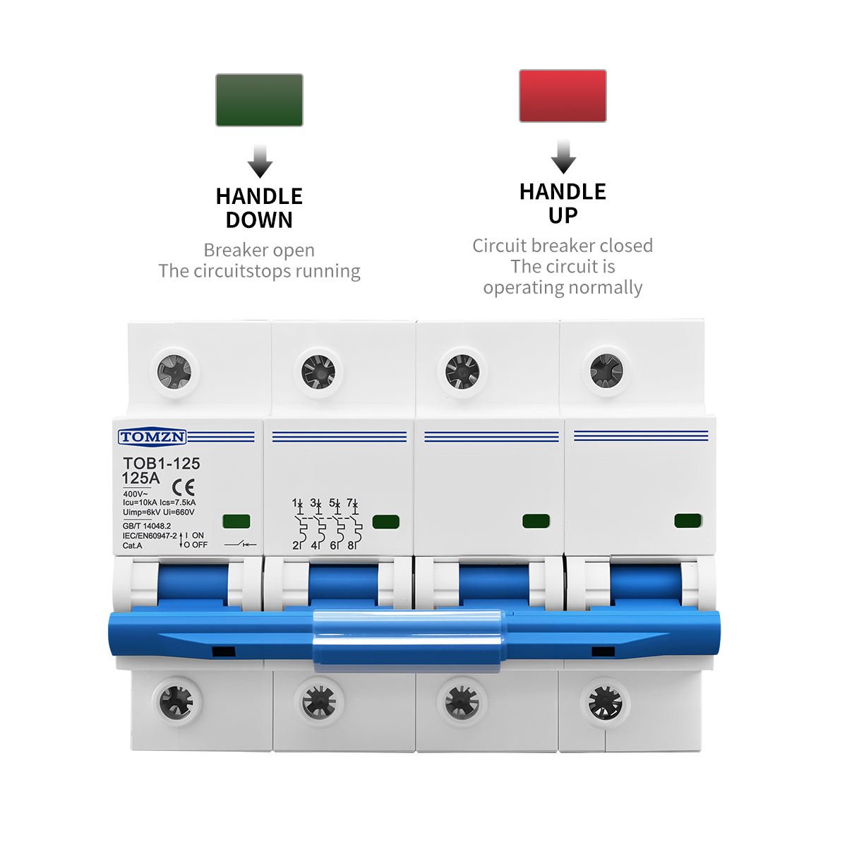 TOMZN 4P 80A/100A/125A AC Circuit Breaker MCB TOB1-125 Din Rail High Current Switch