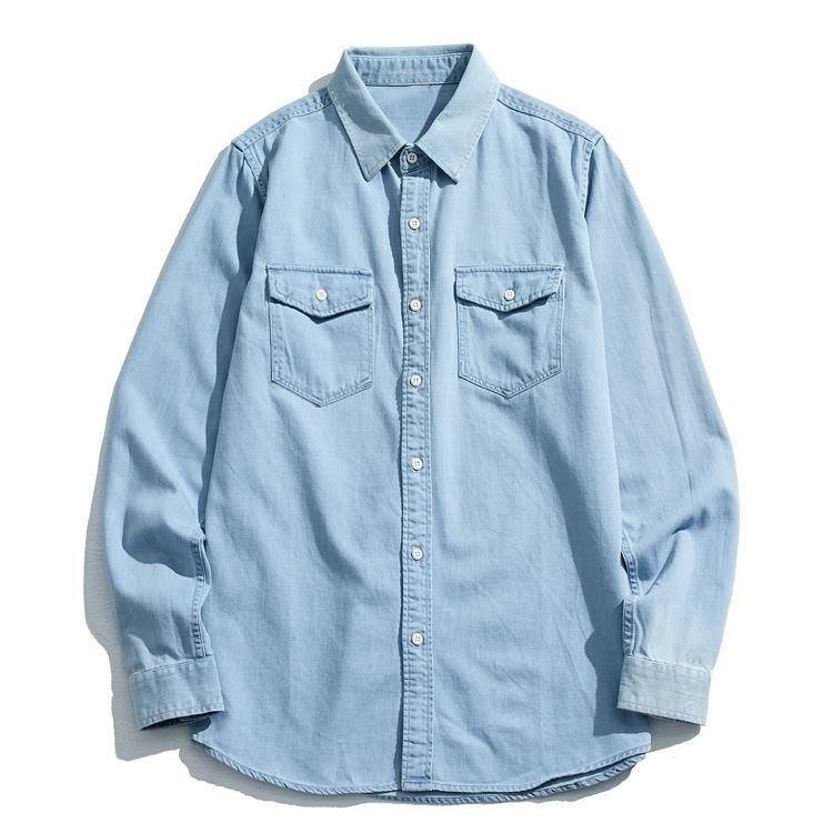Men's Oversize Button Up Denim Shirt Long Sleeve Cotton