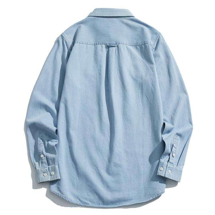 Men's Oversize Button Up Denim Shirt Long Sleeve Cotton