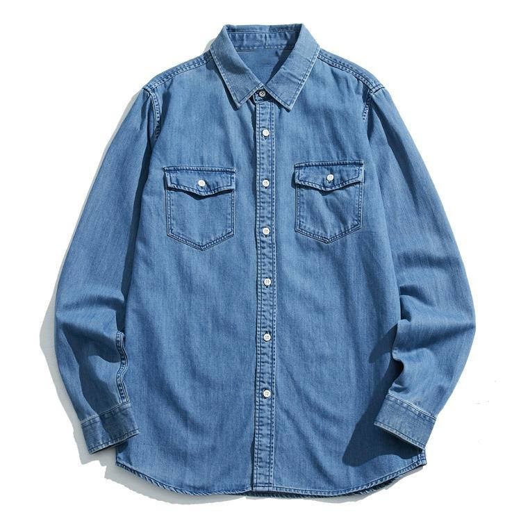 Men's Oversize Button Up Denim Shirt Long Sleeve Cotton