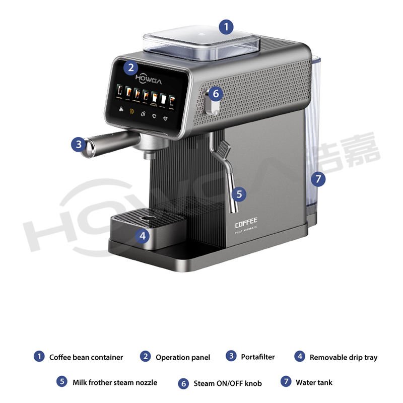 Smart Touch Screen Espresso Coffee Maker Machine with Grinder & Milk Frother