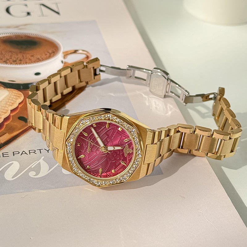 Women Round Dial Waterproof Luminous Design With Stainless Steel Watch Band