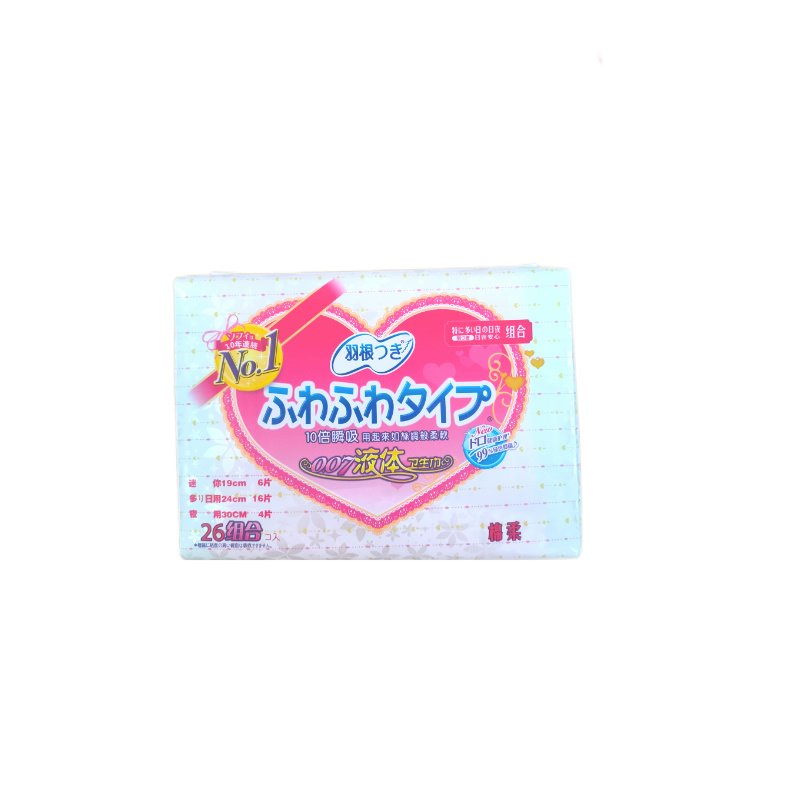 Tsuki LIQUID Sanitary Pad (Assorted, 190 mm x 6 pcs + 240 mm Day x 16 pcs + 300 mm Night x 4 pcs, Total  26 pcs per bag x 24 bag)