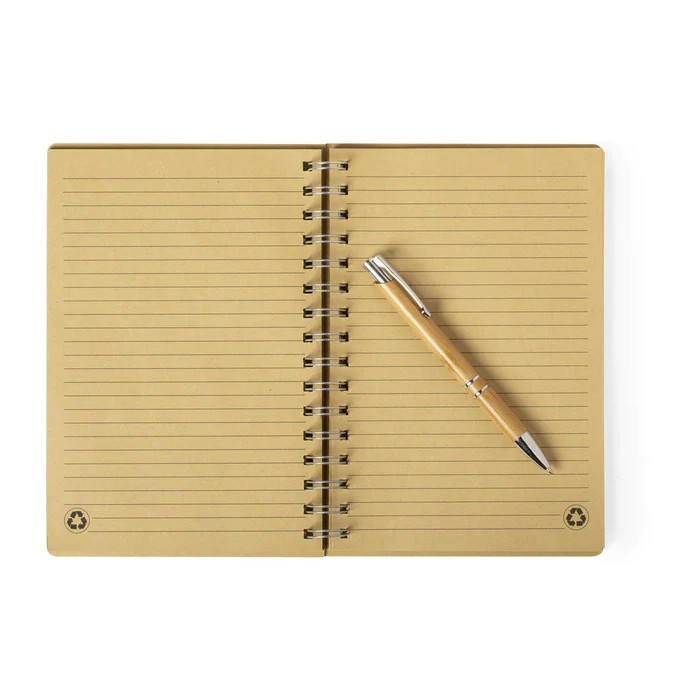 Bamboo Book Set with Pens A6 Spiral Binding Thread Sewing Saddle Stitching Laser Printed Paper Cover Custom Logo Gift Notebook