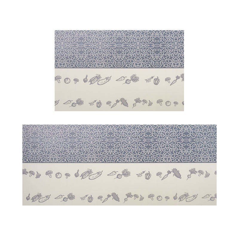 Handmade Classic Floral Kitchen Doormat Running Rug Set Two Pieces Non-Slip Leather Rubber Washable Anti-Fatigue Medium