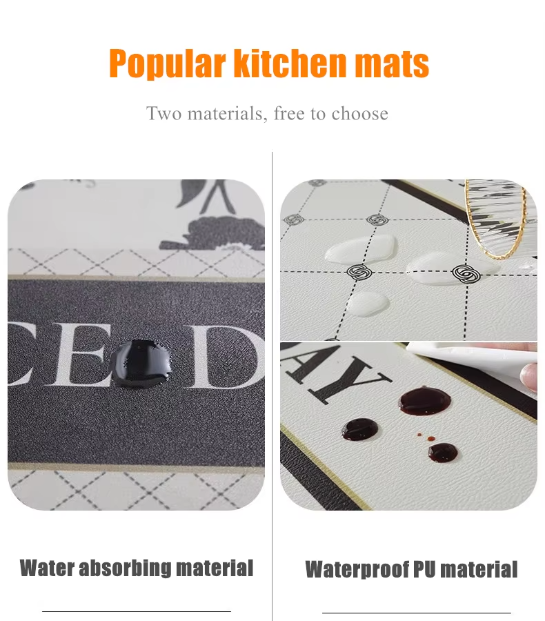 Modern Kitchen Rugs Mat Customizable Anti-Fatigue Non-Slip Floor Washable Rubber Material and Stylish