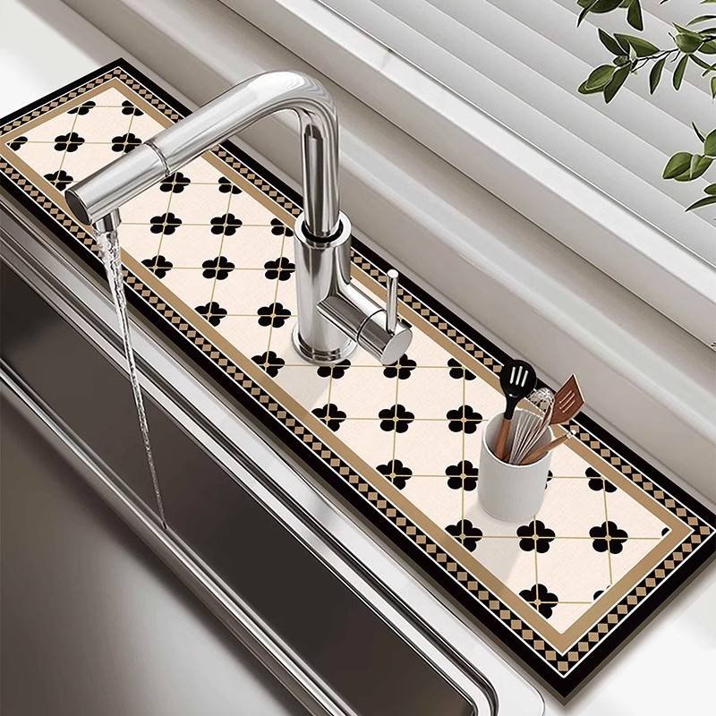 New Arrival Custom Logo Kitchen Faucet Mat Sink Draining Pad Behind Water Absorbent Faucet Dish Drying Mat