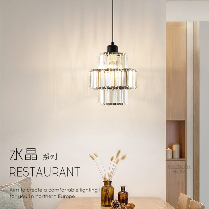Simple Luxury Single Head Crystal Chandelier Pendant Lights for Dining Table Kitchen Island Bedside Lighting