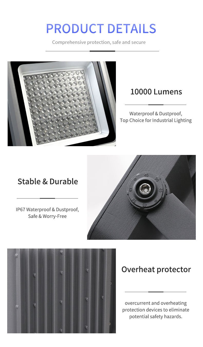 Durable 50000 Hour High Brightness 300W IP65 Waterproof COB LED Outdoor Wall-Mounted Floodlight