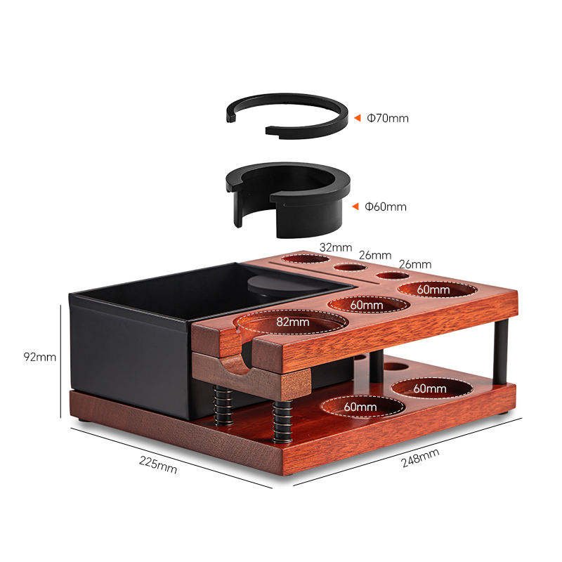 PANCERKA Eco-Friendly Wood Tamper Stand Double-wall Spring-loaded Coffee Barista Tool Organizer Espresso Knock Box
