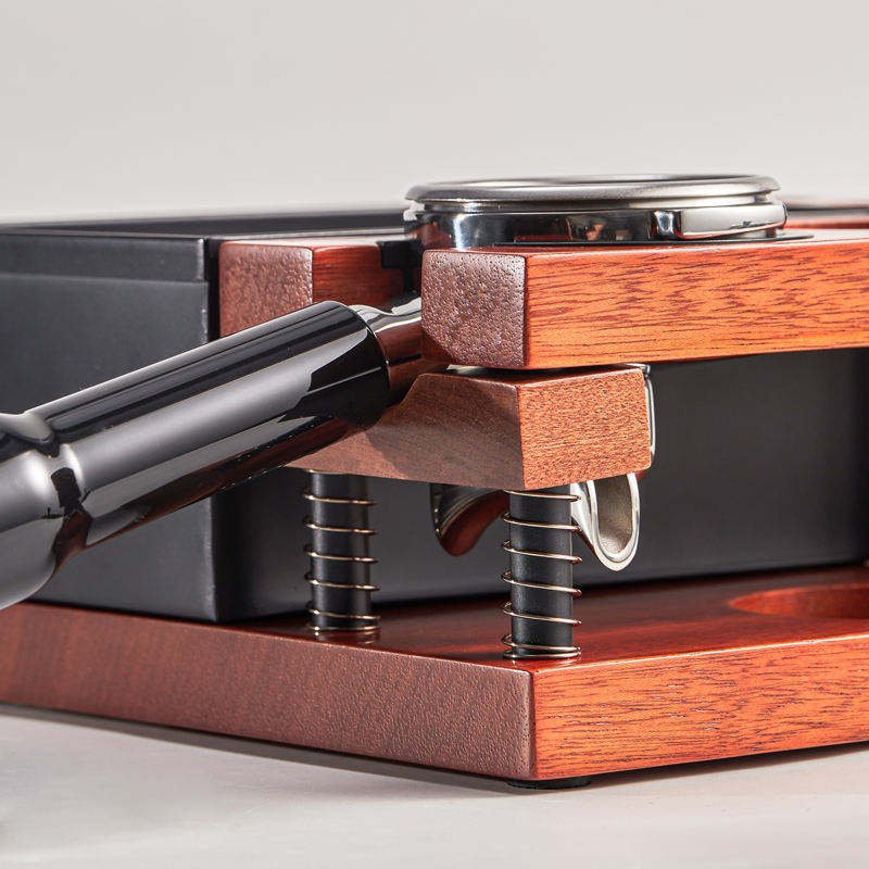 PANCERKA Eco-Friendly Wood Tamper Stand Double-wall Spring-loaded Coffee Barista Tool Organizer Espresso Knock Box