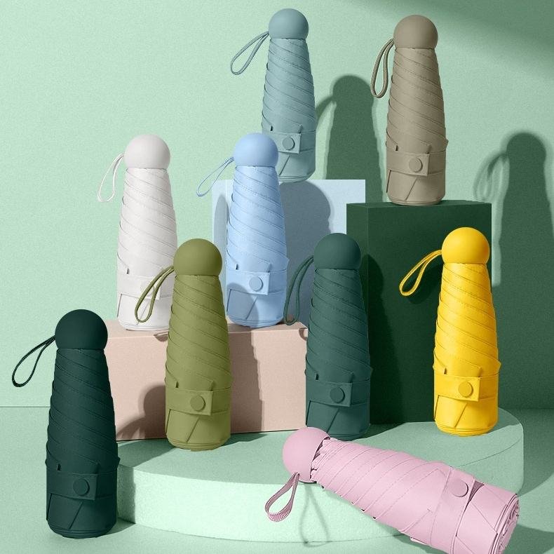 Custom Logo 19 Inch Super Mini Pocket Size Umbrella Compact Portable Light Weight Five Fold UV Coating Manual Control Adults