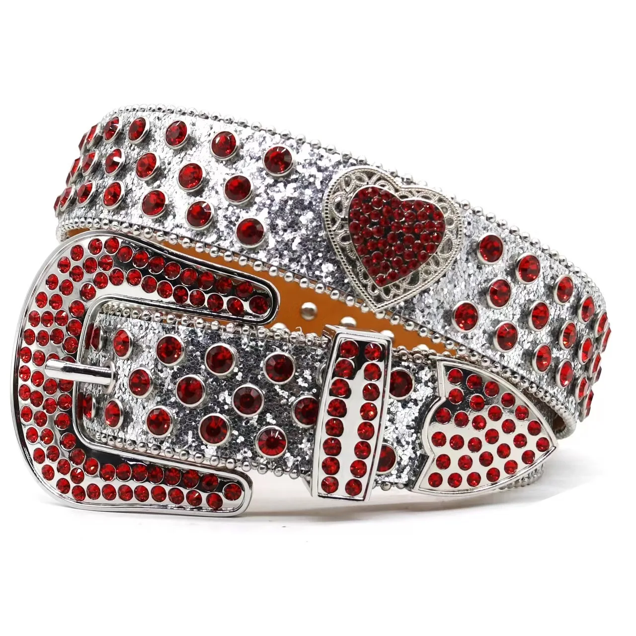 Fashion Luxury Factory Custom Men's Western Crystal Studded PU Leather Women Rhinestone Belts With Alloy Buckle