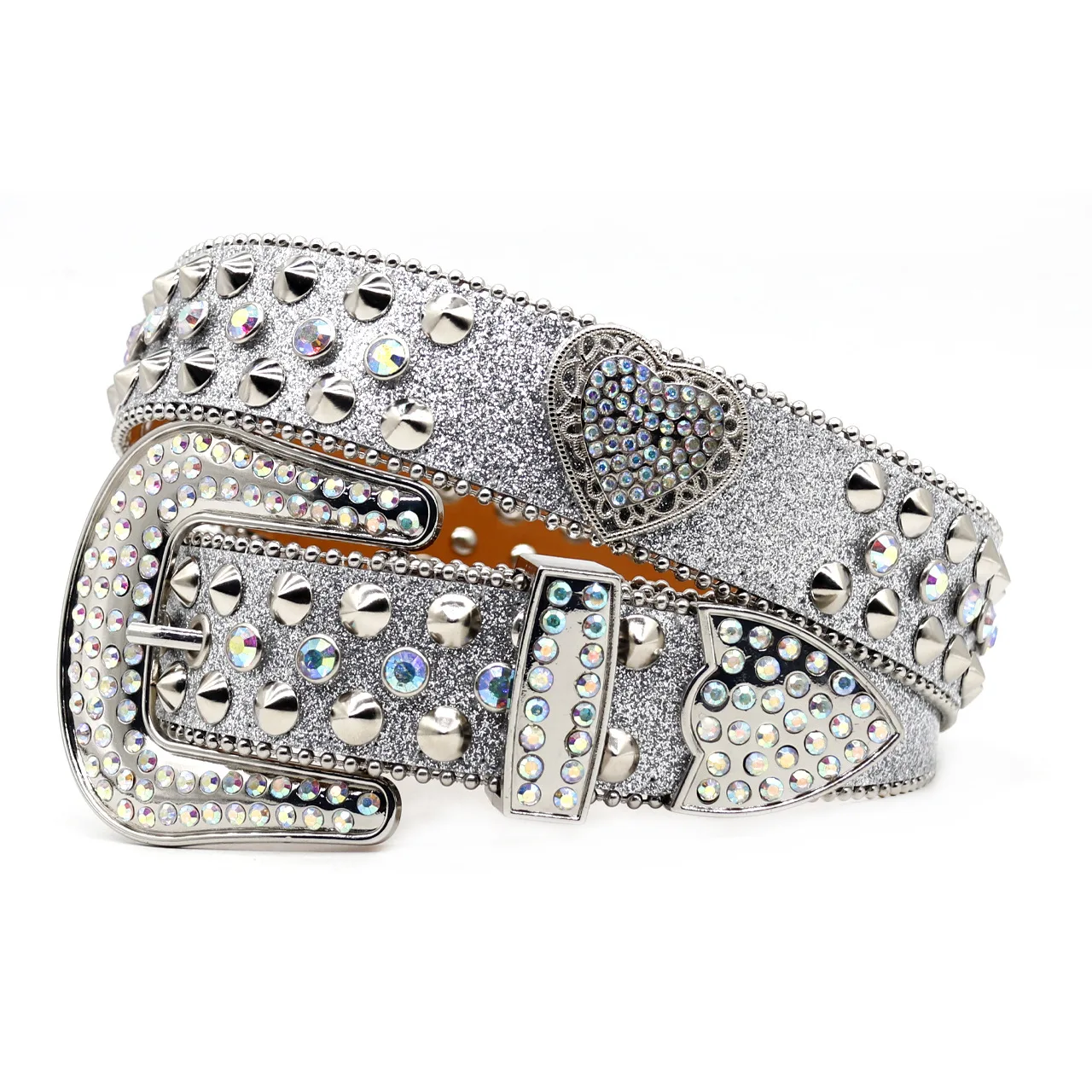 Fashion Luxury Factory Custom Men's Western Crystal Studded PU Leather Women Rhinestone Belts With Alloy Buckle