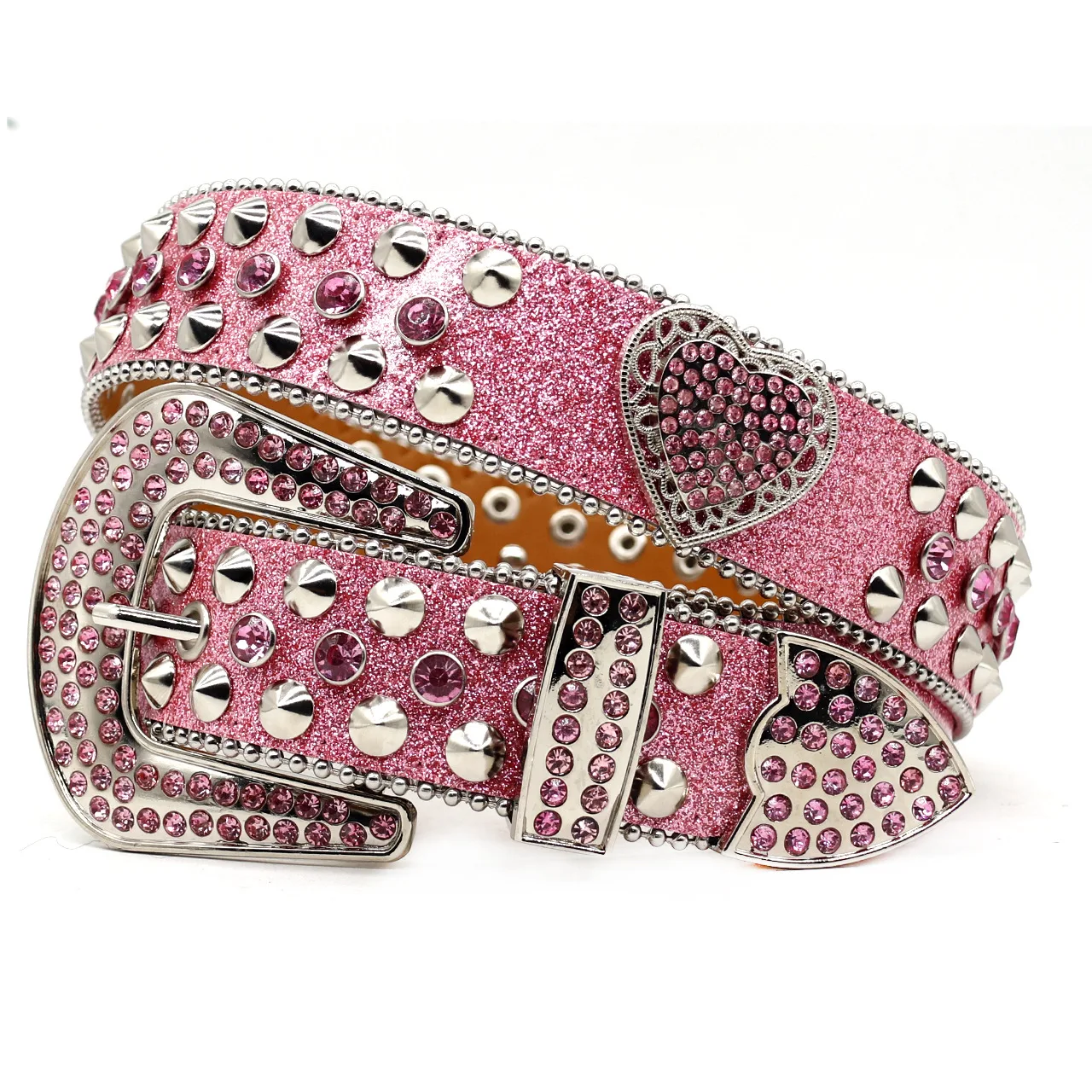 Fashion Luxury Factory Custom Men's Western Crystal Studded PU Leather Women Rhinestone Belts With Alloy Buckle
