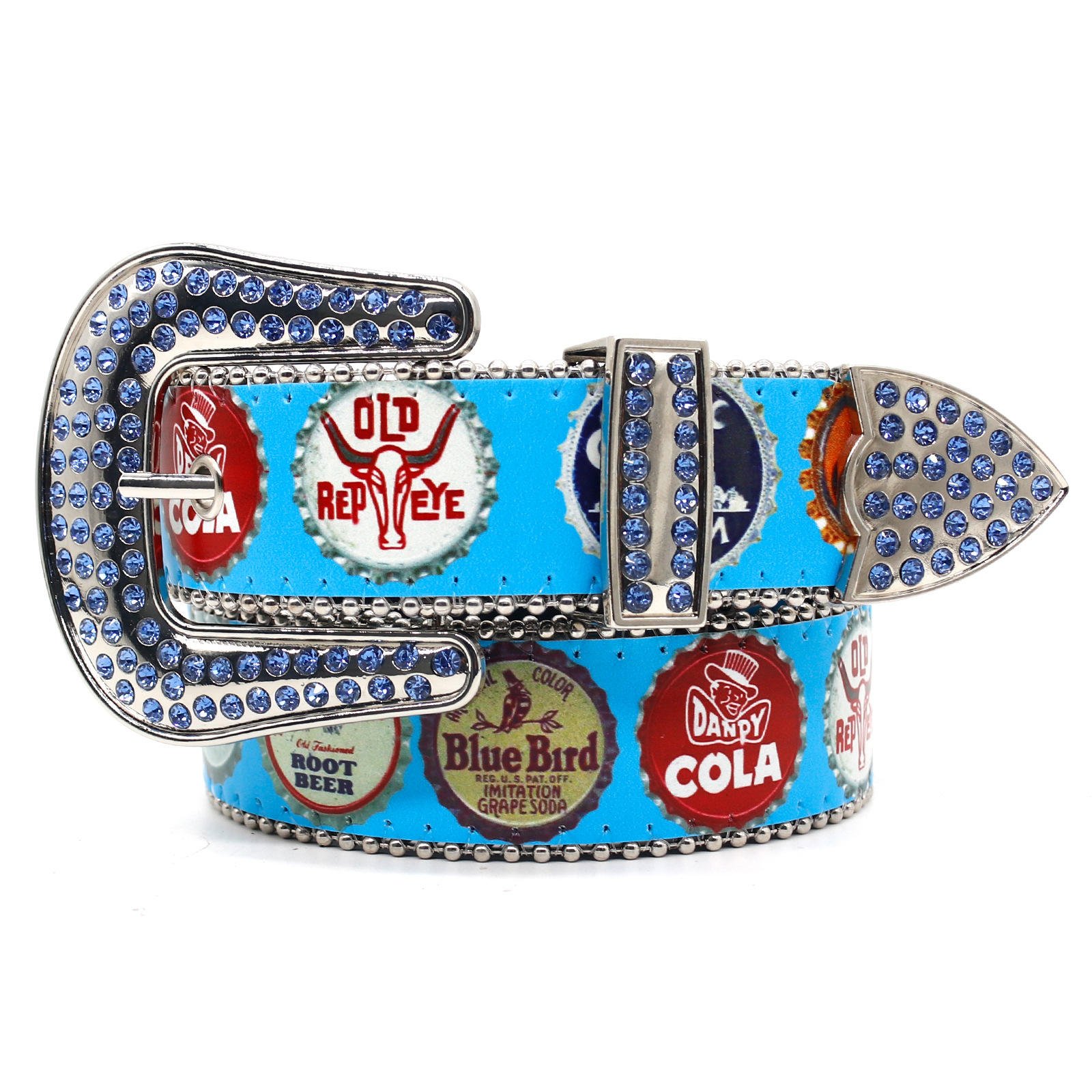 Factory Original Design Men Unisex Beer Cap Pattern Printing Leather Belt Gothic Punk Hip Hop PU Leather Waist Belt