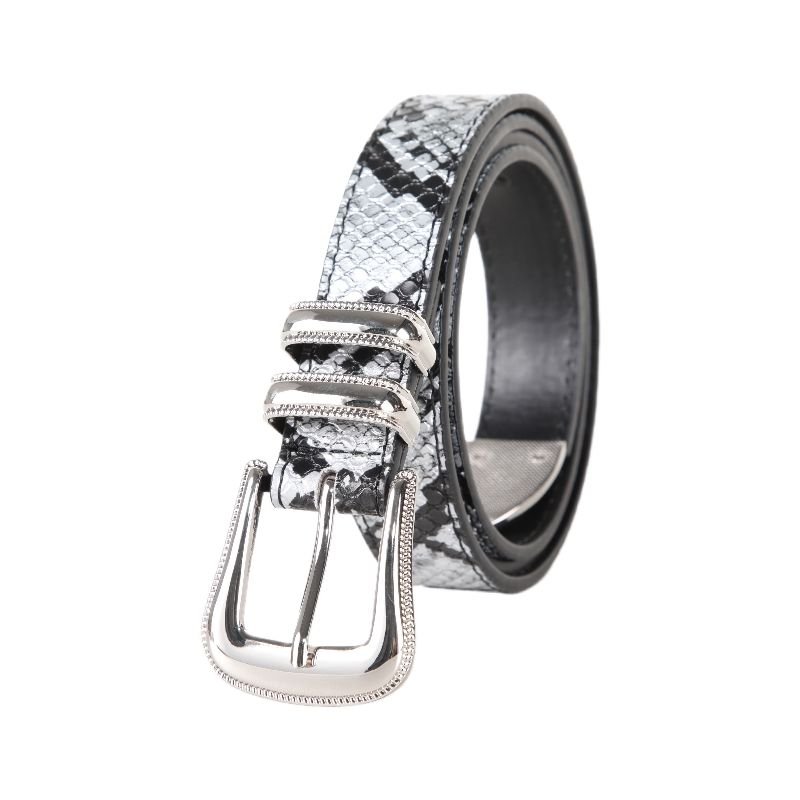 Casual Style Ladies PU Leather Belt Studded with Crocodile and Snake Design Alloy Buckle Waist Belt