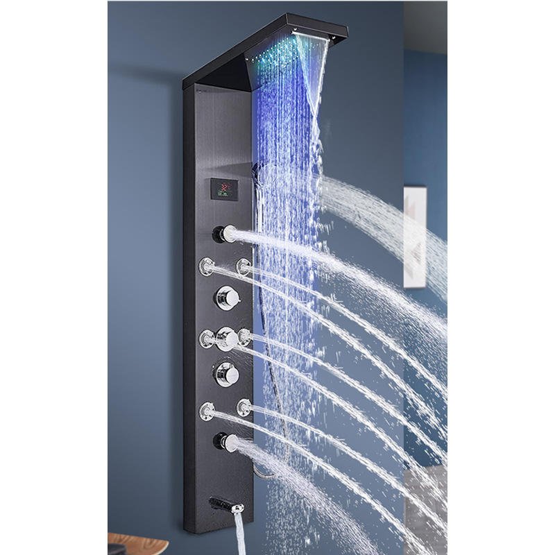 Wall Mounted Luxury 5 Features LED Temperature Display Smart Bathroom Shower Panel Rainfall Shower Column Faucet with LED Light