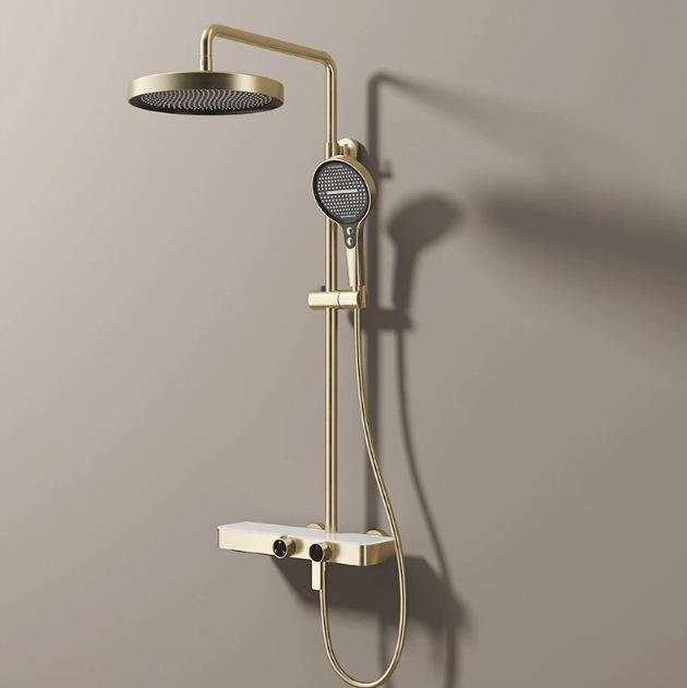 Top 1 Rain Shower System Overhead Handheld Heads Slide Bar 3 Function Brass Finish Ceramic Cartridge Wall Mount Shower Full Set