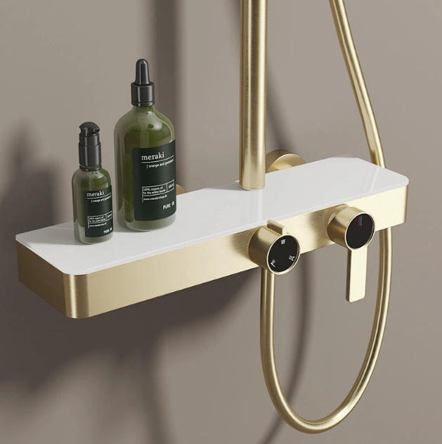 Top 1 Rain Shower System Overhead Handheld Heads Slide Bar 3 Function Brass Finish Ceramic Cartridge Wall Mount Shower Full Set