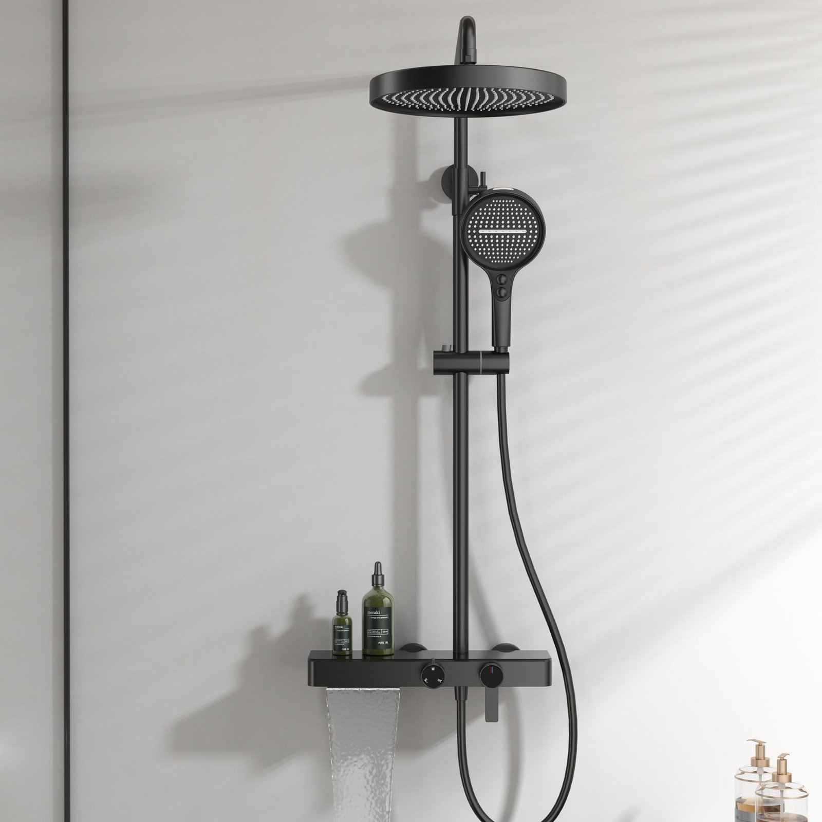 Top 1 Rain Shower System Overhead Handheld Heads Slide Bar 3 Function Brass Finish Ceramic Cartridge Wall Mount Shower Full Set