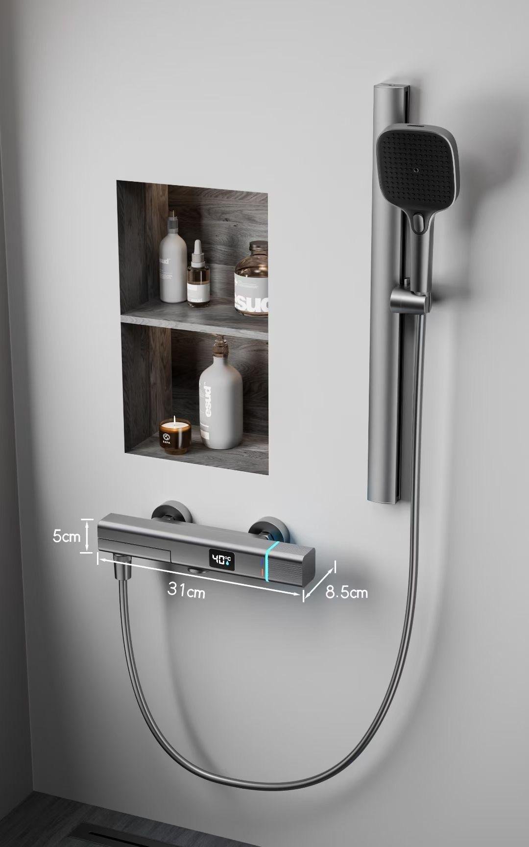 2026 New Design Modern Temperature Display Bathroom Shower System Set Folding Wall Mounted Bathtub Shower Faucet for Hotel Home