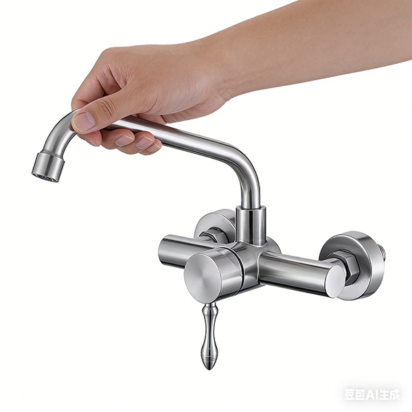 Hot and Cold Water 360 Swivel Spout Wall-mounted Single Handle Stainless Steel Kitchen Sink Basin Mixer Taps Faucet