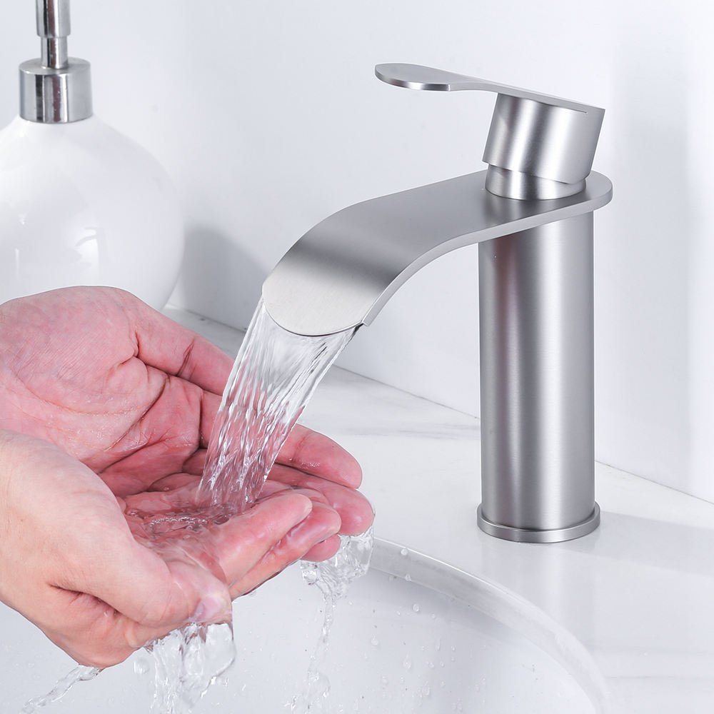 VIGA Stainless Steel Contemporary Single Hole Ceramic Basin Faucet Mixer Tap with Waterfall Spout for Bathroom