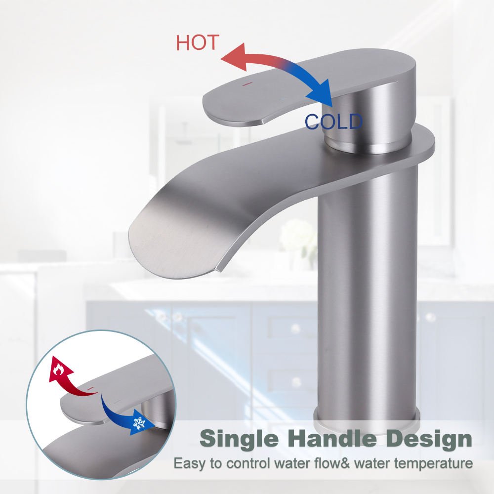 VIGA Stainless Steel Contemporary Single Hole Ceramic Basin Faucet Mixer Tap with Waterfall Spout for Bathroom