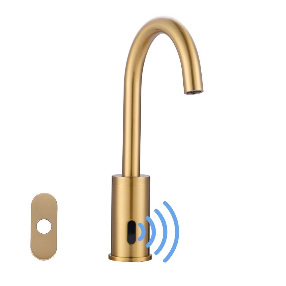 Automatic Touchless Bathroom Sink Faucet Deck Plate Hands-Free Infrared Sensor Basin Faucet Ceramic Cartridge Brushed Gold