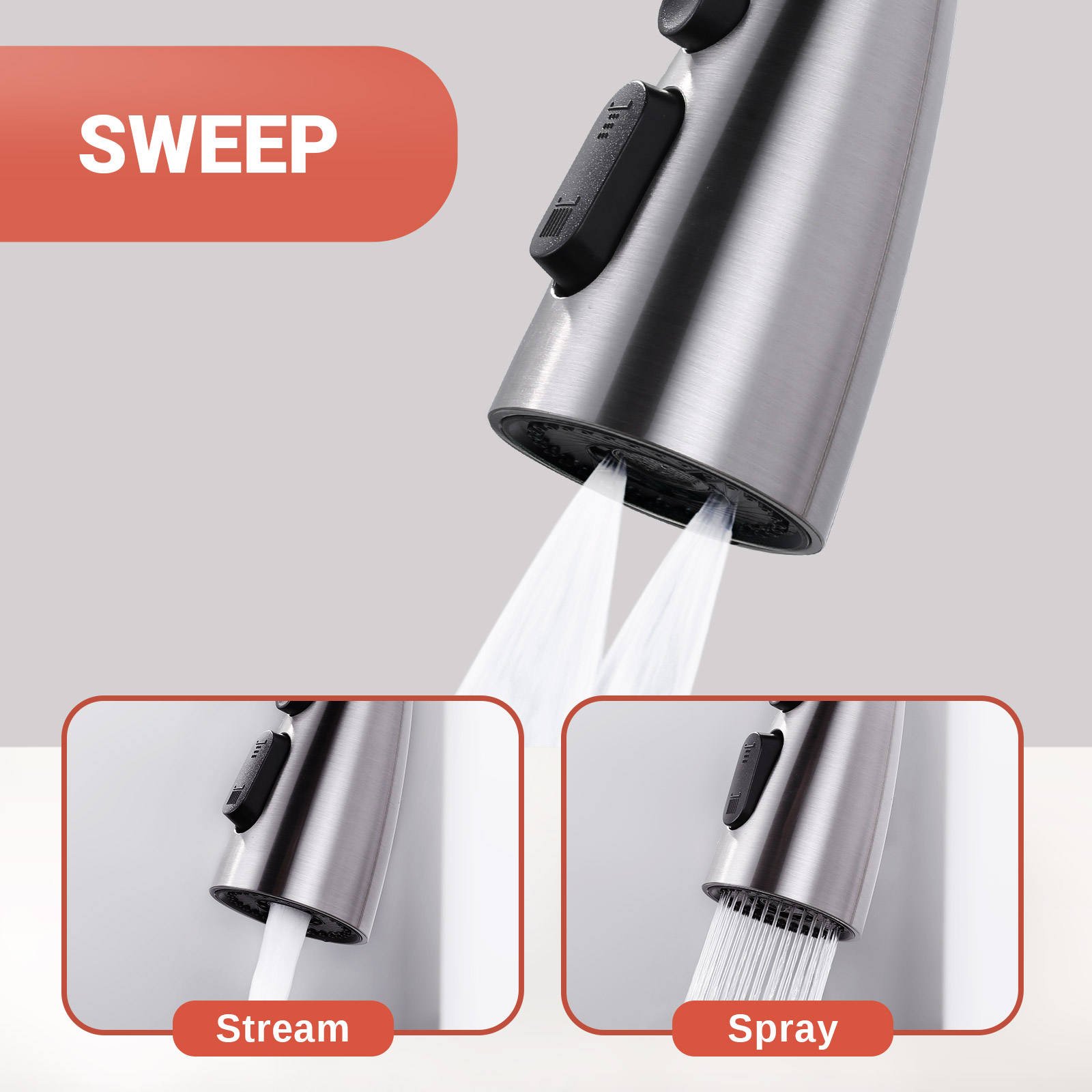 Movable Sensor Single Handle Kitchen Faucet with Pull Down Sprayer 304 Stainless Steel Deck Mounted Water Saving Aerator