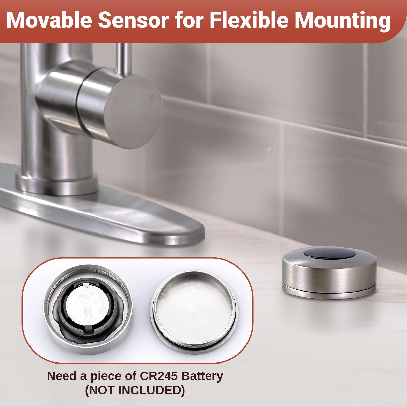 Movable Sensor Single Handle Kitchen Faucet with Pull Down Sprayer 304 Stainless Steel Deck Mounted Water Saving Aerator