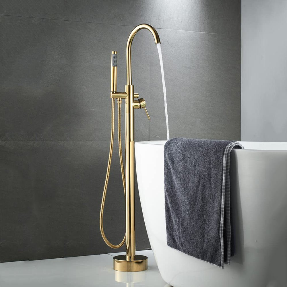 Aquacubic Gold Bathroom Bathtub Faucet Hot Cold Freestanding Bath Tub Faucet