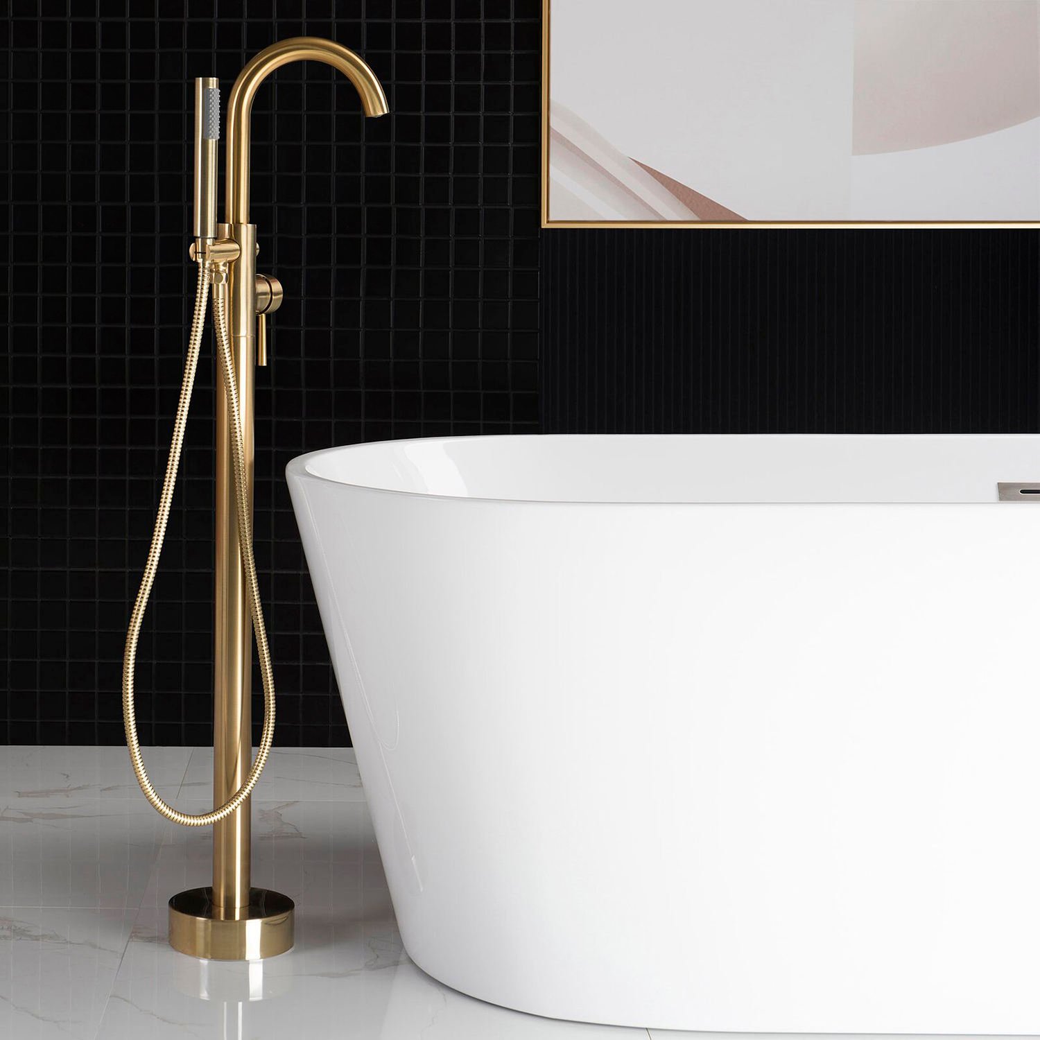 Aquacubic Gold Bathroom Bathtub Faucet Hot Cold Freestanding Bath Tub Faucet