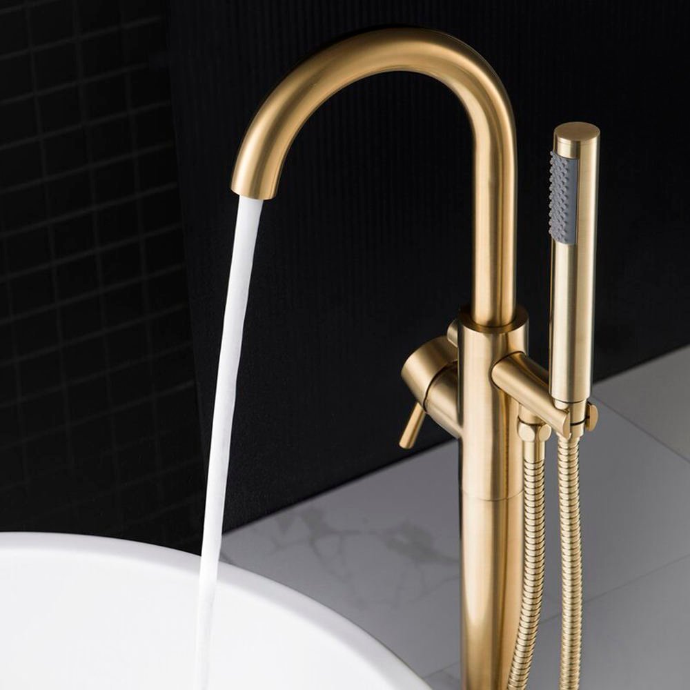Aquacubic Gold Bathroom Bathtub Faucet Hot Cold Freestanding Bath Tub Faucet