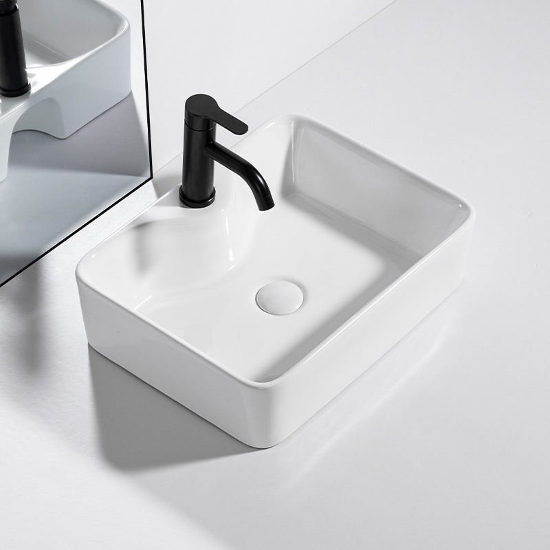 Aquacubic Rectangular Countertop White Porcelain Fireclay Ceramic Bathroom Washroom Sink