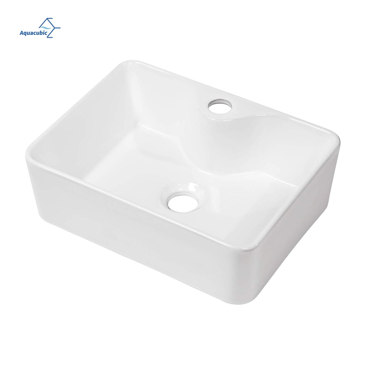 Aquacubic Rectangular Countertop White Porcelain Fireclay Ceramic Bathroom Washroom Sink