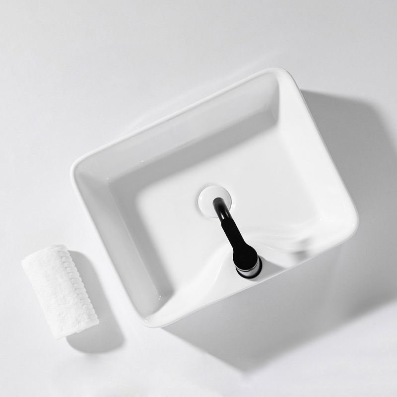 Aquacubic Rectangular Countertop White Porcelain Fireclay Ceramic Bathroom Washroom Sink