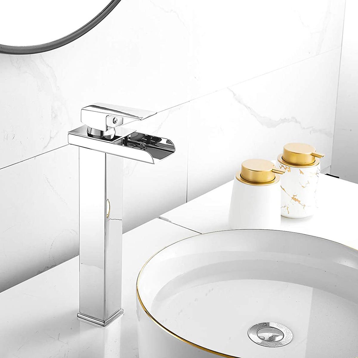 High Quality Bathroom Vanity Mixer Taps High Body Hot and Cold Vessel Sink Waterfall Faucet