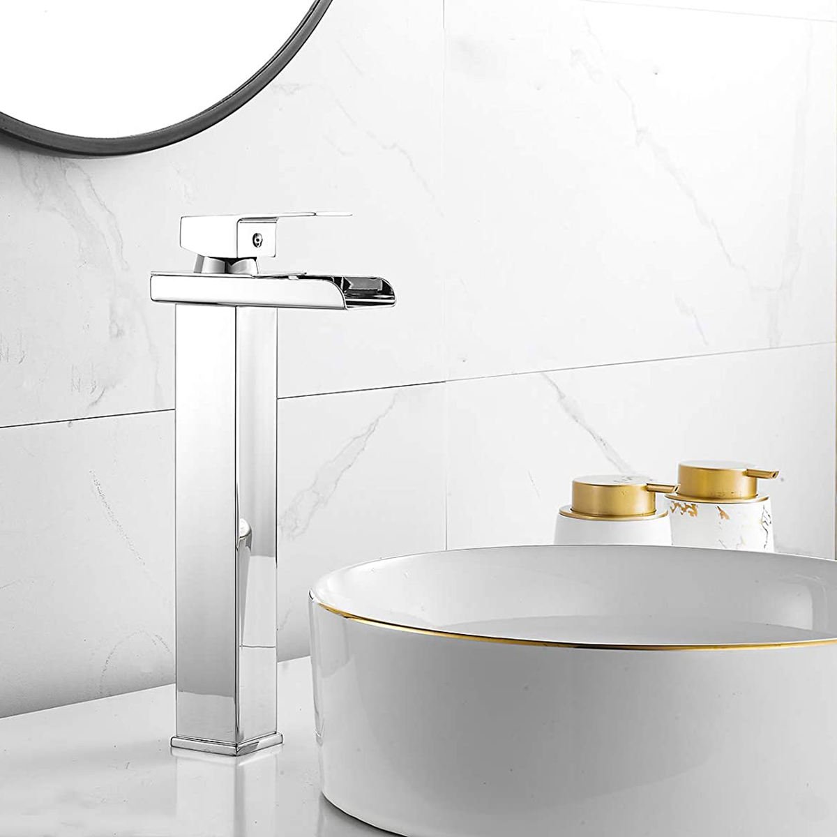 High Quality Bathroom Vanity Mixer Taps High Body Hot and Cold Vessel Sink Waterfall Faucet