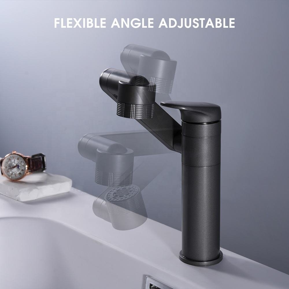 Single Hole Flexible 360 Rotation Wash Basin Faucet 3 Functions Adjustable Angle Brass Hot Cold Water Sink Tap for Bathroom
