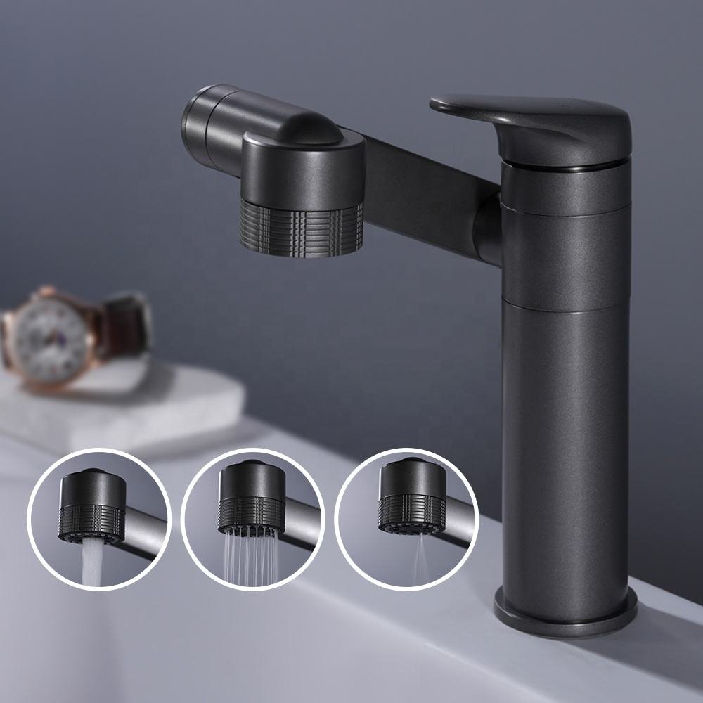 Single Hole Flexible 360 Rotation Wash Basin Faucet 3 Functions Adjustable Angle Brass Hot Cold Water Sink Tap for Bathroom