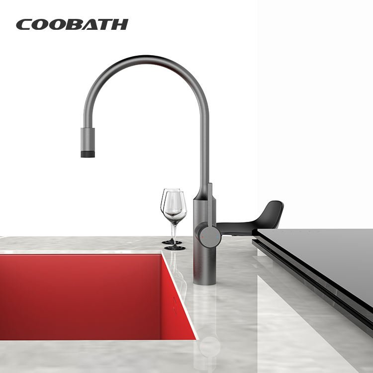 Modern Kitchen Filter Faucet With Pull Out Spray Deck Mounted Copper Hot Cold Mixer Kitchen Sink Water Tap