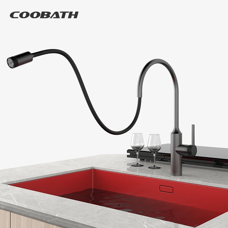 Modern Kitchen Filter Faucet With Pull Out Spray Deck Mounted Copper Hot Cold Mixer Kitchen Sink Water Tap