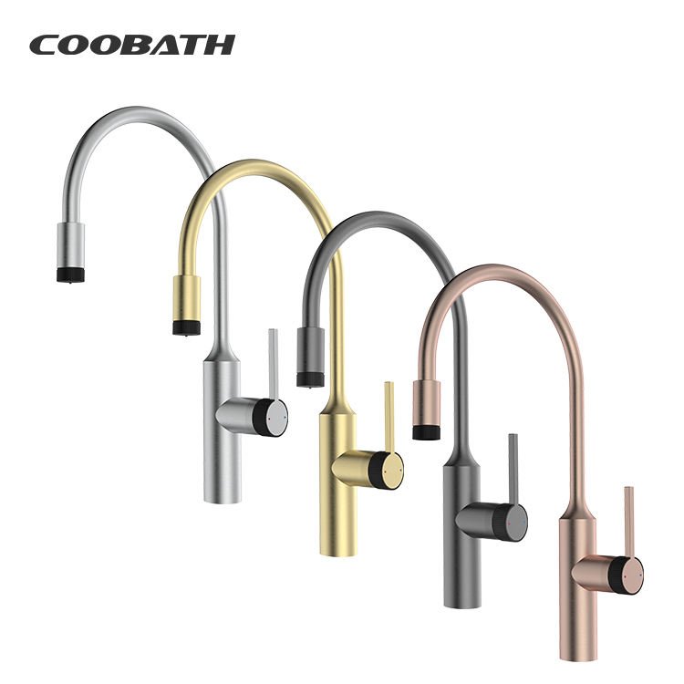 Modern Kitchen Filter Faucet With Pull Out Spray Deck Mounted Copper Hot Cold Mixer Kitchen Sink Water Tap